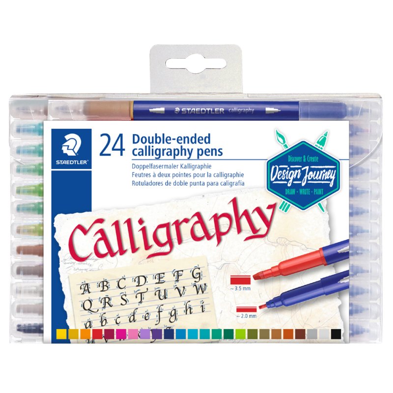 STAEDTLER calligraphy double-tip pens, 2 tips, assorted colours, 24 pieces